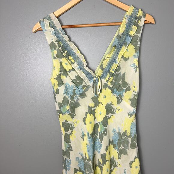 J. Peterman Dress Vintage 90's Blue Green Floral size 8 Medium Midi Summer - Picture 2 of 11